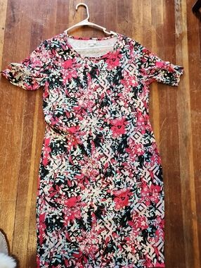 LuLaRoe Pink and Black Floral Midi Dress
